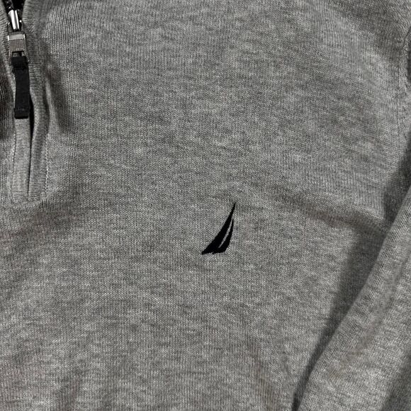 Nautica Quarter Zip Men's Large Gray Cotton Knit Pullover Preppy Essential - Picture 3 of 6